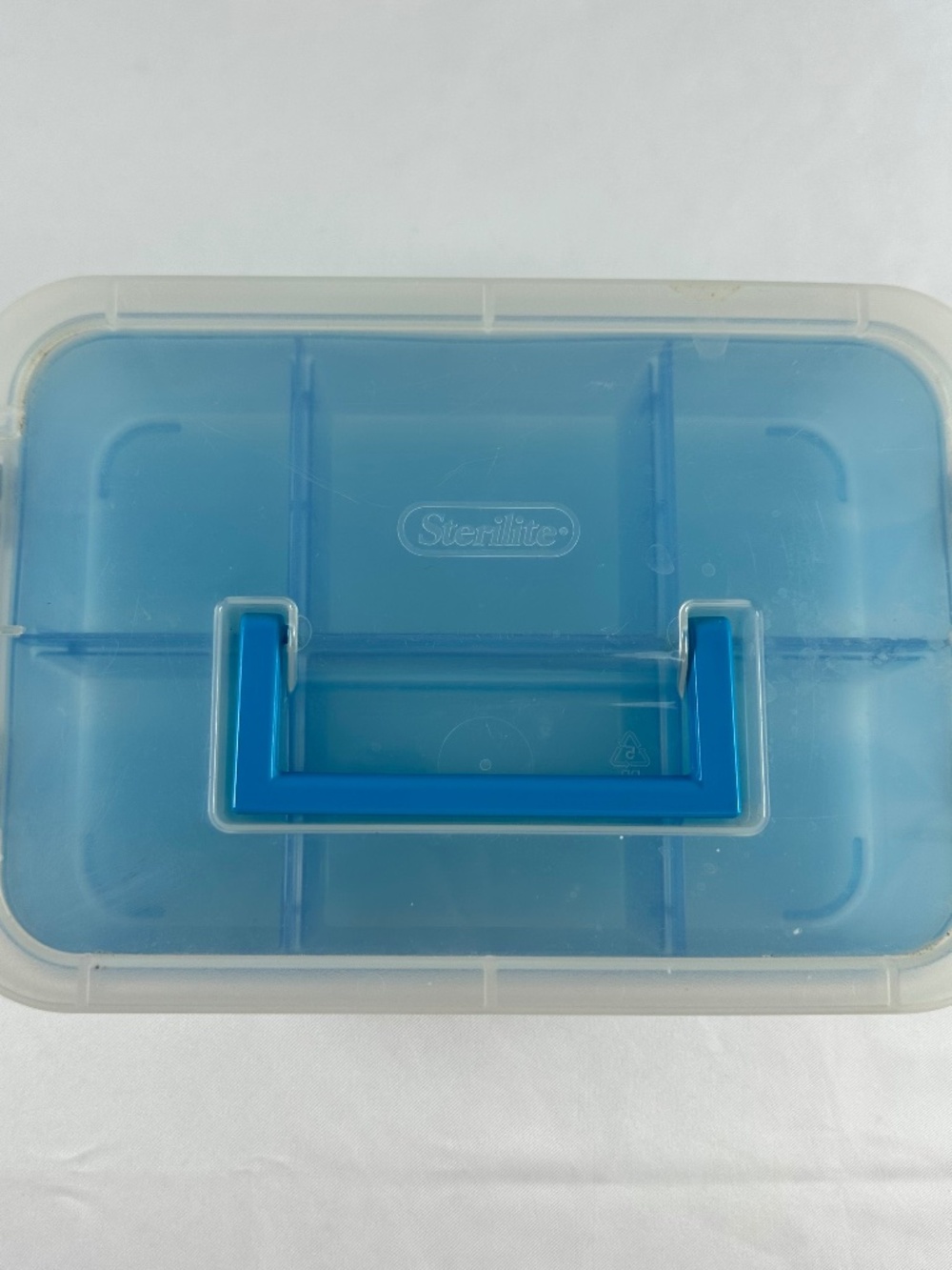 Sterilite Storage Container with Blue Removable Tray, Locking Lid with Handle.